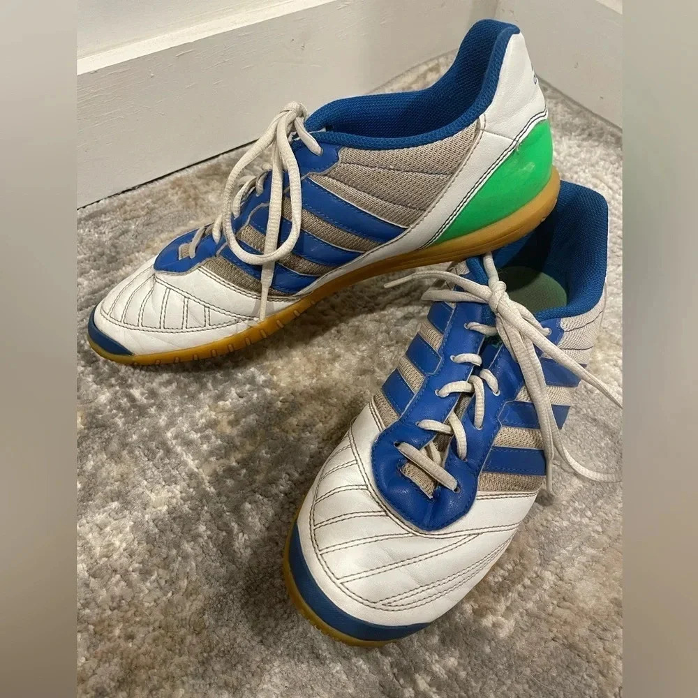 ADIDAS Soccer SUPER SALA Indoor Soccer Shoes Blue/White/Green Mens Size 8.5